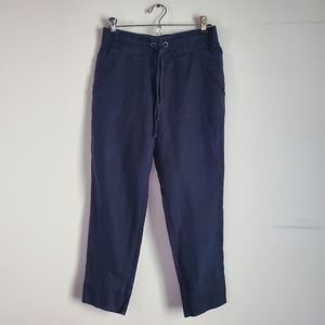 Athleta Linen Ankle Pant Women's 2 Navy Blue Coastal Minimalist